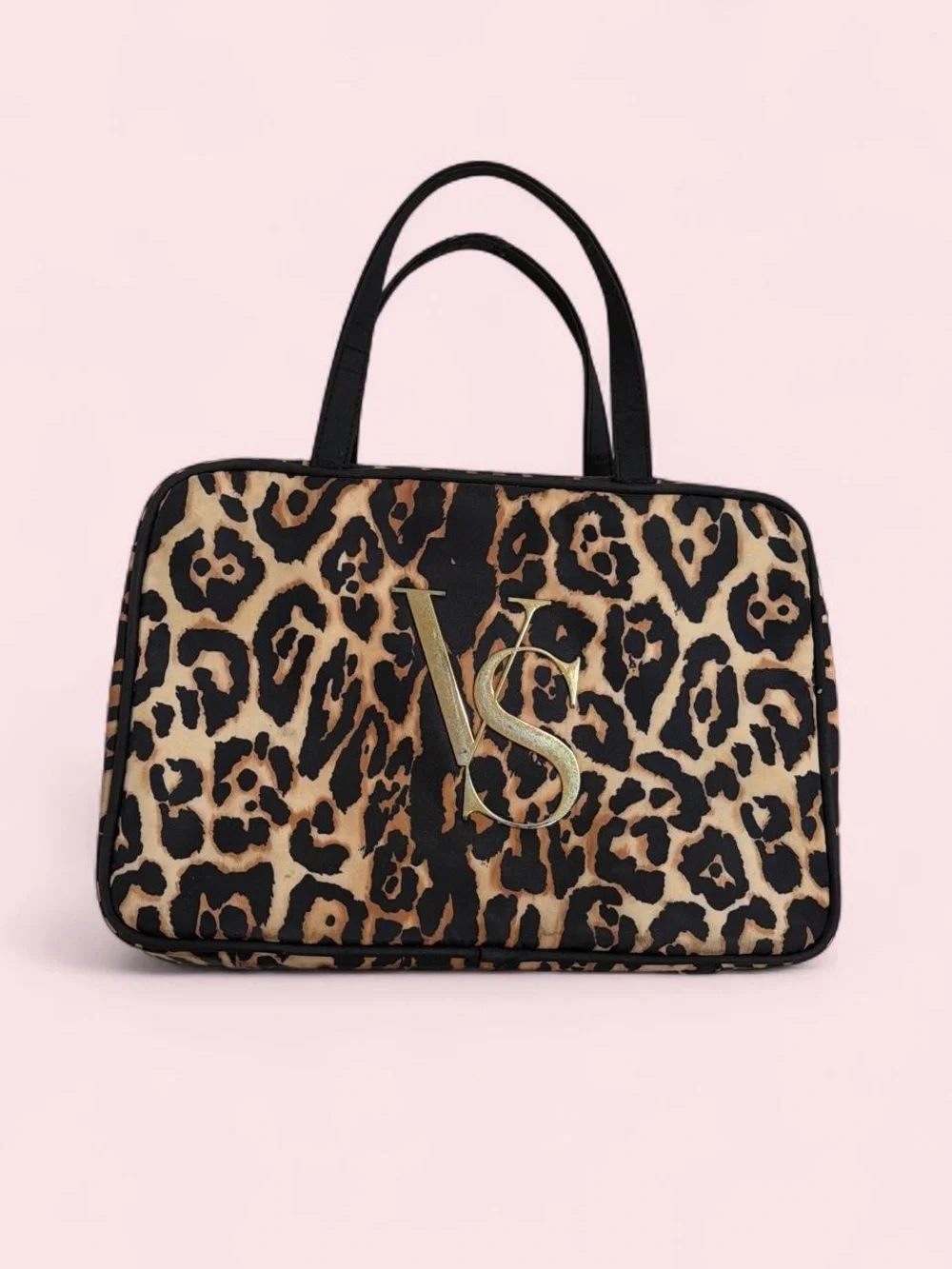 Victoria's Secret Leopard Cosmetic Tote with Gold VS Logo